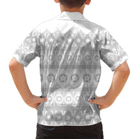 Tonga White Sunday Family Matching Long Sleeve Bodycon Dress and Hawaiian Shirt Tongan Ngatu Siale Pattern - Polynesian Pride