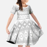Tonga White Sunday Family Matching Long Sleeve Bodycon Dress and Hawaiian Shirt Tongan Ngatu Siale Pattern - Polynesian Pride