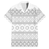 Tonga White Sunday Family Matching Long Sleeve Bodycon Dress and Hawaiian Shirt Tongan Ngatu Siale Pattern - Polynesian Pride
