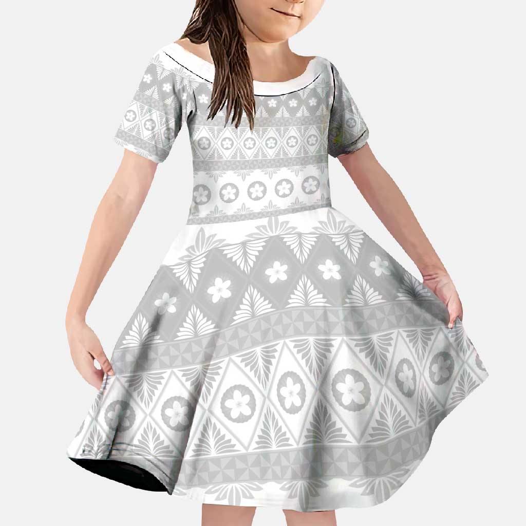 Tonga White Sunday Family Matching Mermaid Dress and Hawaiian Shirt Tongan Ngatu Siale Pattern - Polynesian Pride