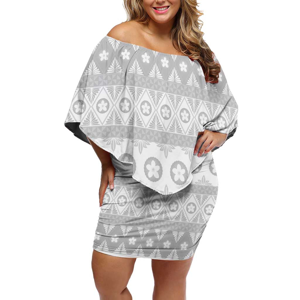 Tonga White Sunday Family Matching Off Shoulder Short Dress and Hawaiian Shirt Tongan Ngatu Siale Pattern - Polynesian Pride