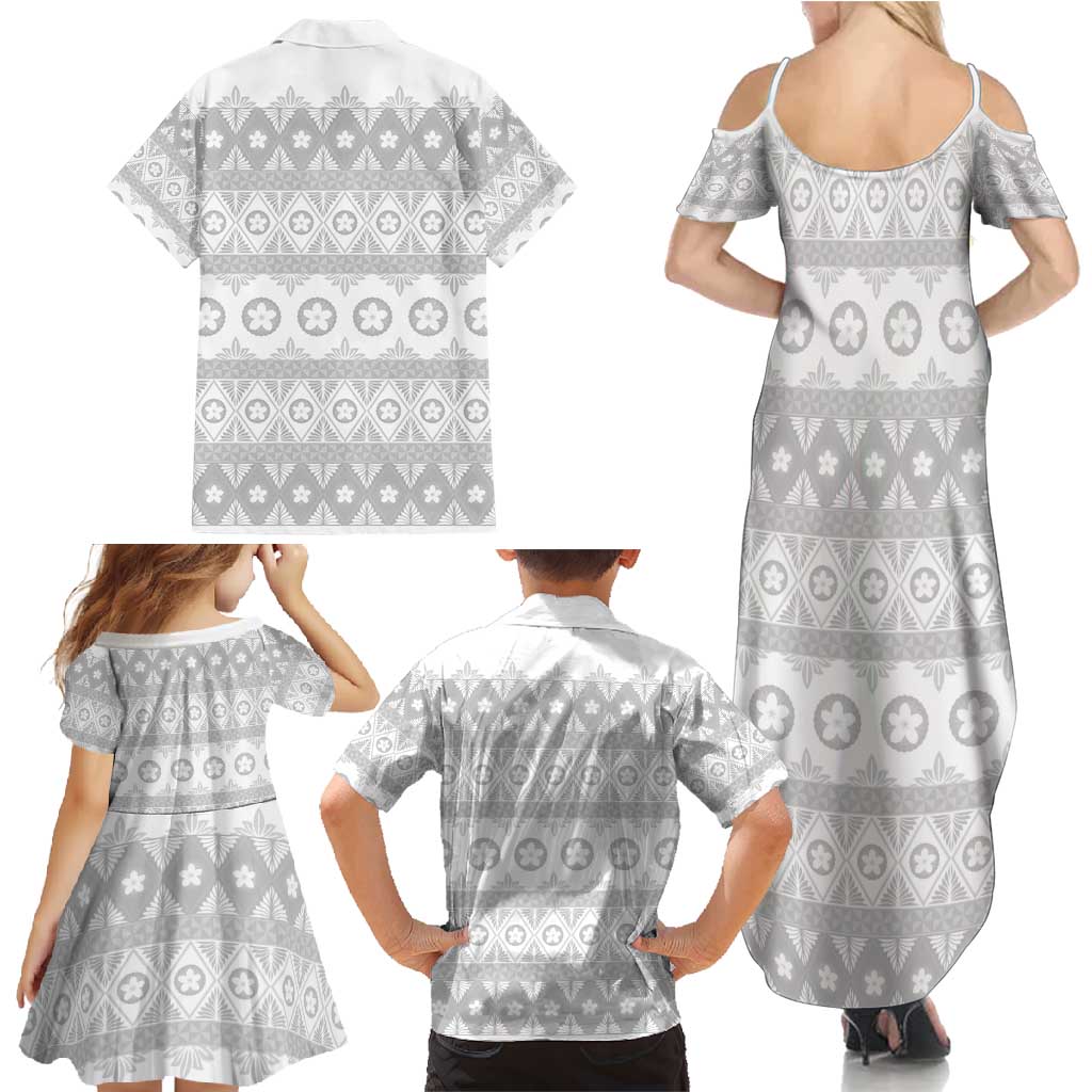 Tonga White Sunday Family Matching Summer Maxi Dress and Hawaiian Shirt Tongan Ngatu Siale Pattern - Polynesian Pride