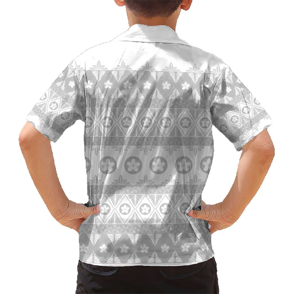 Tonga White Sunday Kid Hawaiian Shirt Tongan Ngatu Siale Pattern - Polynesian Pride