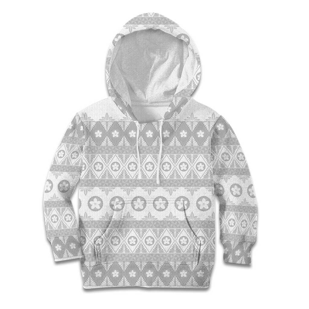 Tonga White Sunday Kid Hoodie Tongan Ngatu Siale Pattern - Polynesian Pride