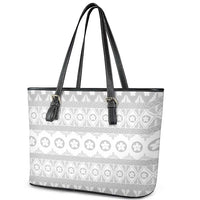 Tonga White Sunday Leather Tote Bag Tongan Ngatu Siale Pattern - Polynesian Pride