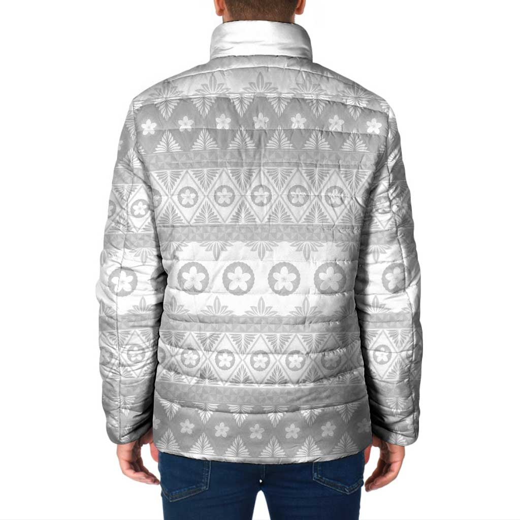 Tonga White Sunday Padded Jacket Tongan Ngatu Siale Pattern LT05 - Polynesian Pride