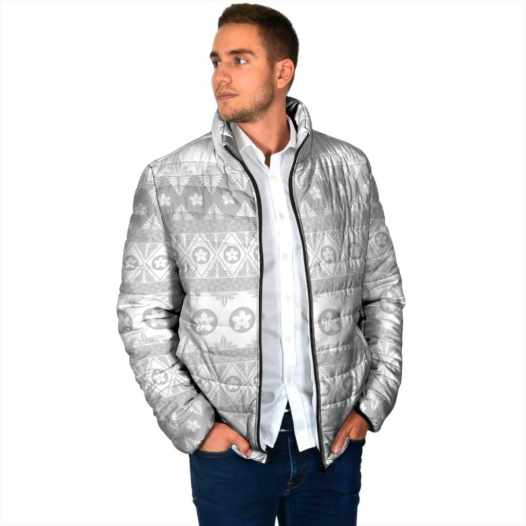 Tonga White Sunday Padded Jacket Tongan Ngatu Siale Pattern LT05 - Polynesian Pride
