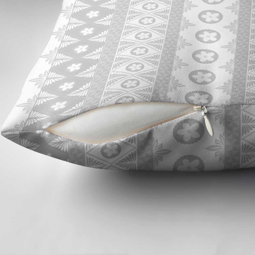 Tonga White Sunday Pillow Cover Tongan Ngatu Siale Pattern - Polynesian Pride