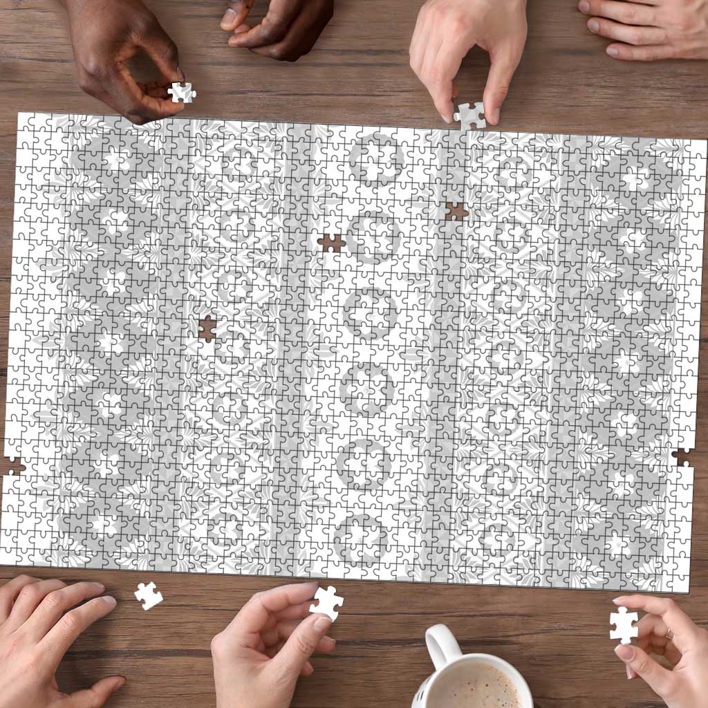 Tonga White Sunday Puzzle Tongan Ngatu Siale Pattern LT05 - Polynesian Pride