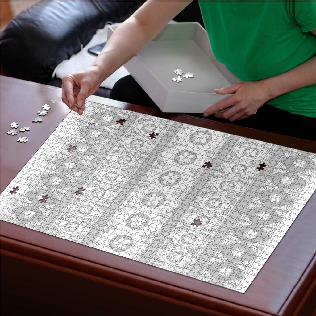 Tonga White Sunday Puzzle Tongan Ngatu Siale Pattern LT05 - Polynesian Pride