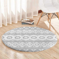 Tonga White Sunday Round Carpet Tongan Ngatu Siale Pattern - Polynesian Pride