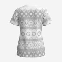 Tonga White Sunday Scrub Top Tongan Ngatu Siale Pattern LT05 - Polynesian Pride