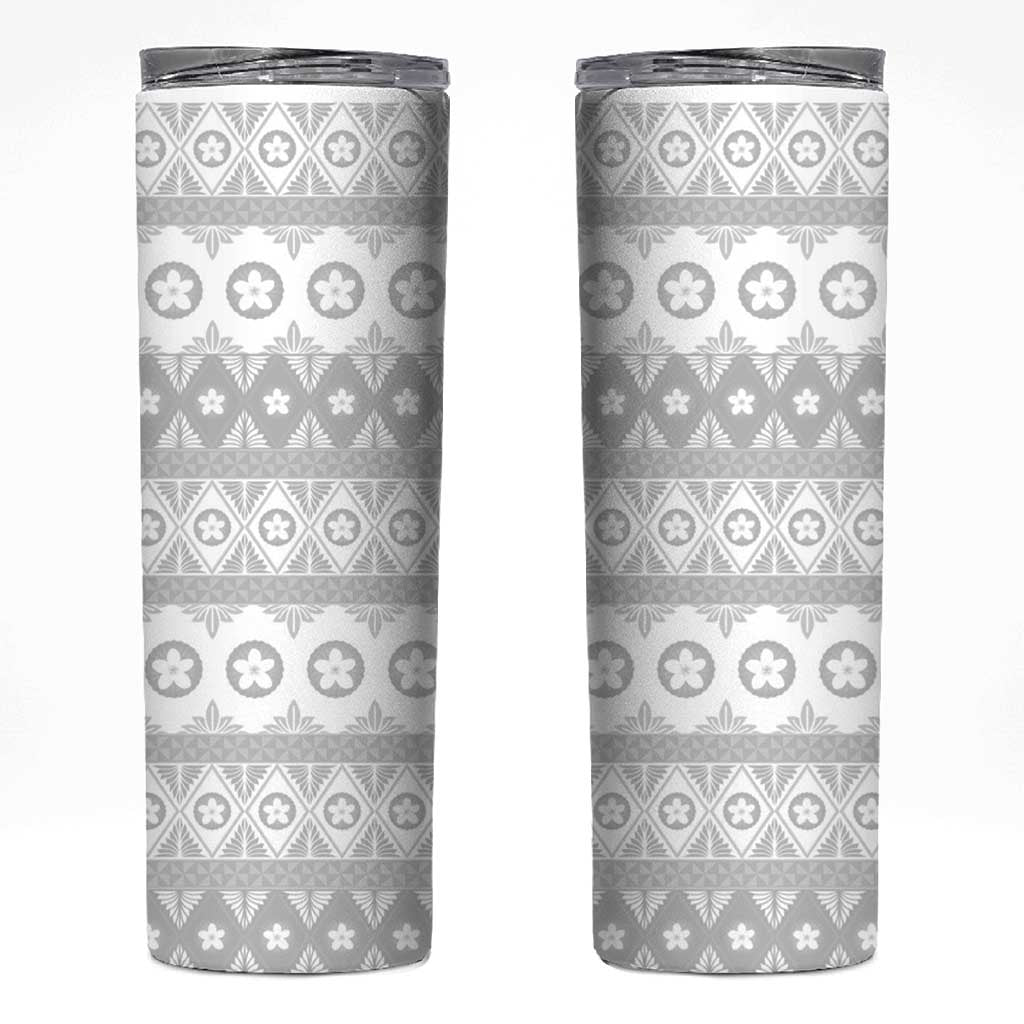 Tonga White Sunday Skinny Tumbler Tongan Ngatu Siale Pattern LT05 White - Polynesian Pride
