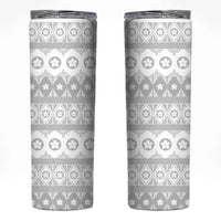 Tonga White Sunday Skinny Tumbler Tongan Ngatu Siale Pattern LT05 White - Polynesian Pride
