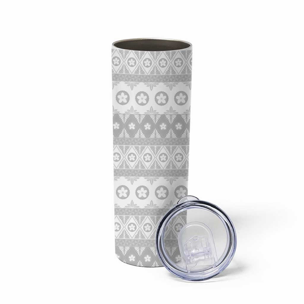 Tonga White Sunday Skinny Tumbler Tongan Ngatu Siale Pattern LT05 - Polynesian Pride