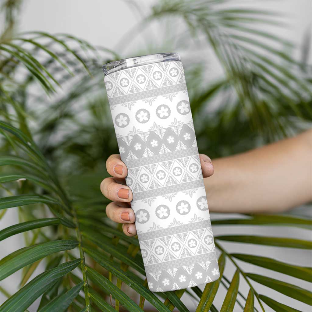 Tonga White Sunday Skinny Tumbler Tongan Ngatu Siale Pattern LT05 - Polynesian Pride