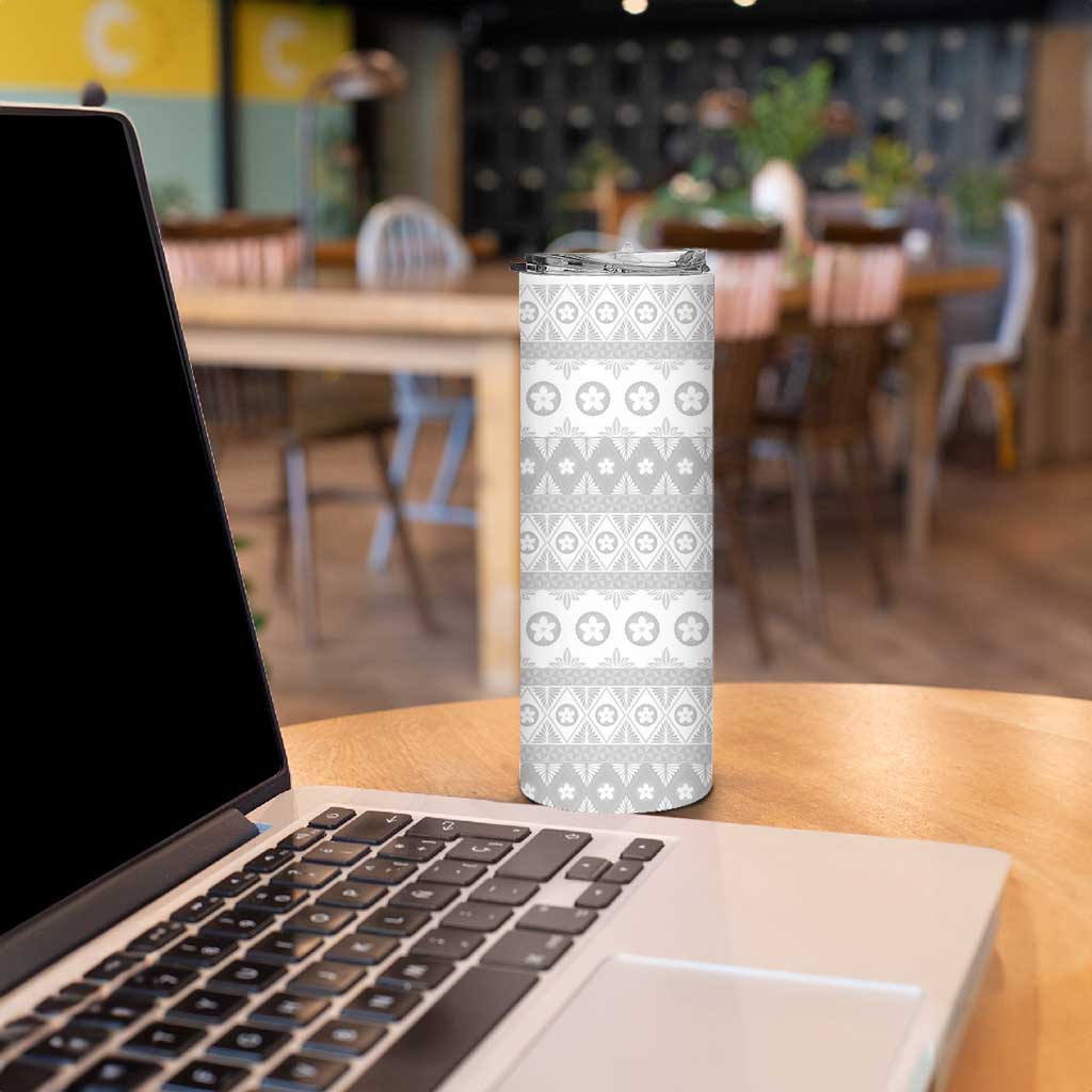 Tonga White Sunday Skinny Tumbler Tongan Ngatu Siale Pattern LT05 - Polynesian Pride