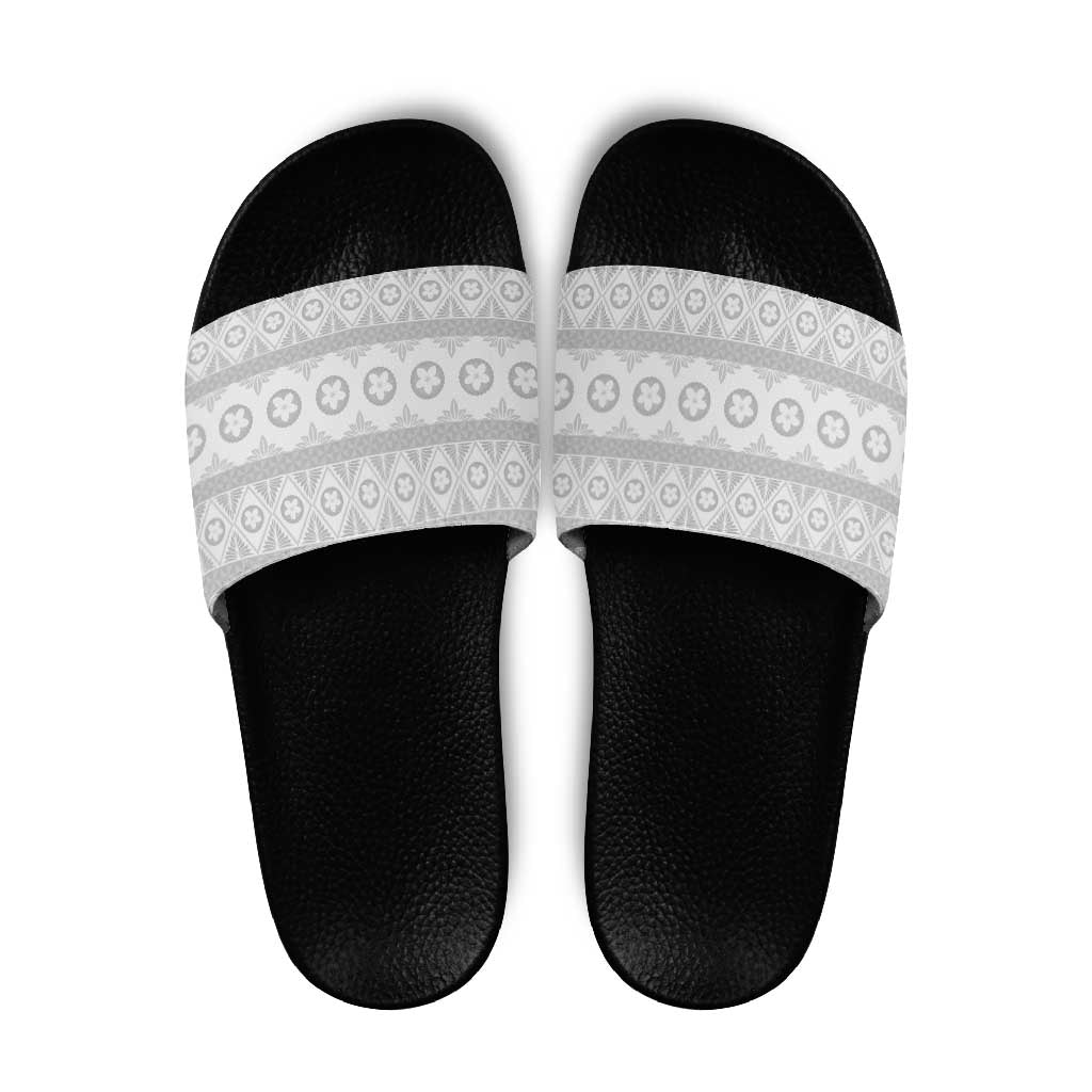 Tonga White Sunday Slide Sandals Tongan Ngatu Siale Pattern - Polynesian Pride