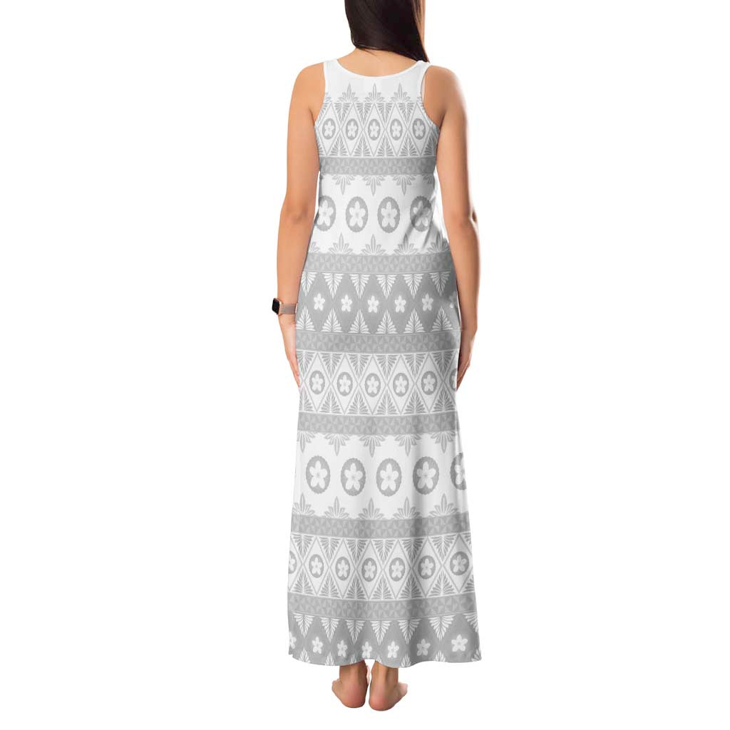 Tonga White Sunday Tank Maxi Dress Tongan Ngatu Siale Pattern - Polynesian Pride