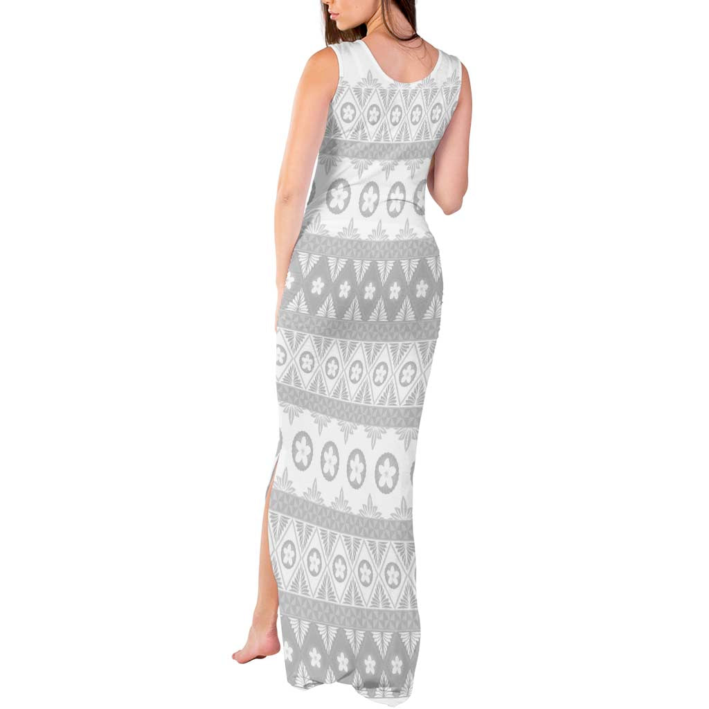 Tonga White Sunday Tank Maxi Dress Tongan Ngatu Siale Pattern - Polynesian Pride