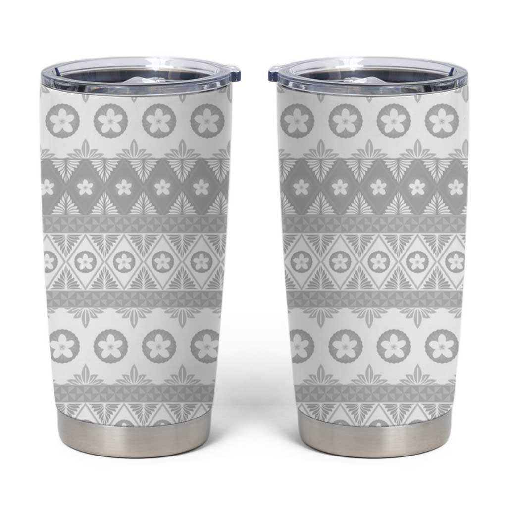 Tonga White Sunday Tumbler Cup Tongan Ngatu Siale Pattern - Polynesian Pride