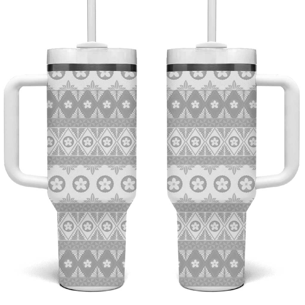 Tonga White Sunday Tumbler With Handle Tongan Ngatu Siale Pattern - Polynesian Pride
