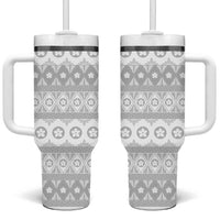 Tonga White Sunday Tumbler With Handle Tongan Ngatu Siale Pattern - Polynesian Pride