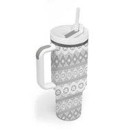 Tonga White Sunday Tumbler With Handle Tongan Ngatu Siale Pattern - Polynesian Pride