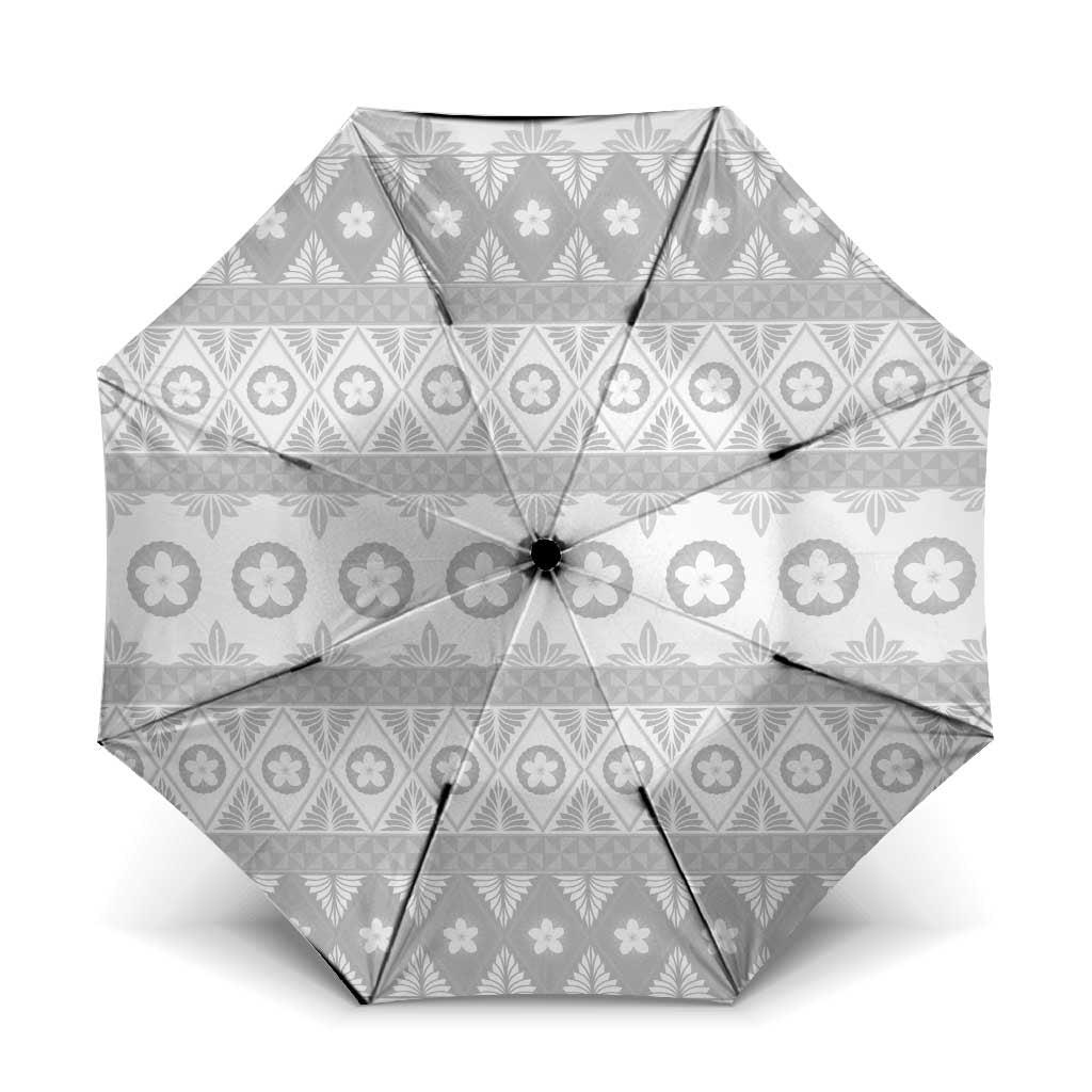 Tonga White Sunday Umbrella Tongan Ngatu Siale Pattern - Polynesian Pride