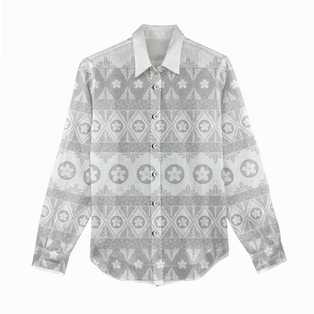Tonga White Sunday Women Casual Shirt Tongan Ngatu Siale Pattern - Polynesian Pride