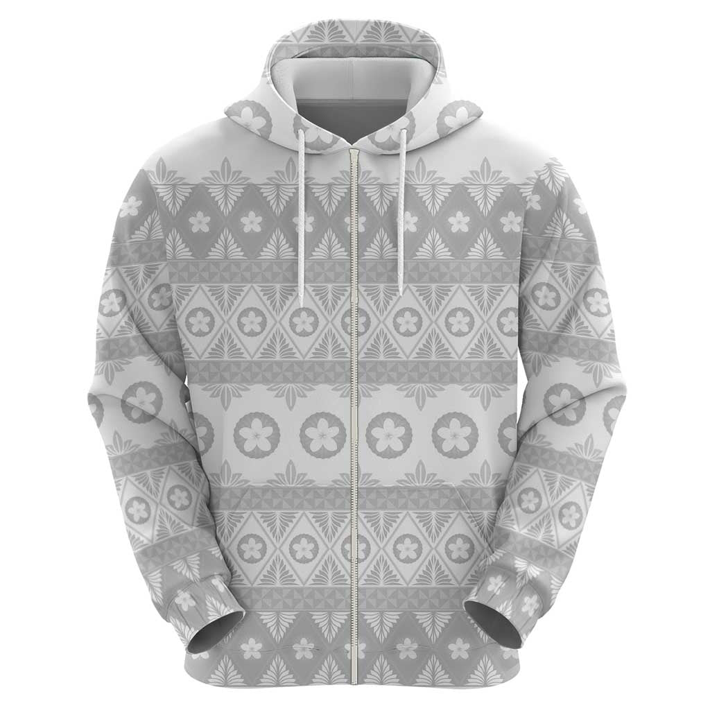Tonga White Sunday Zip Hoodie Tongan Ngatu Siale Pattern - Polynesian Pride