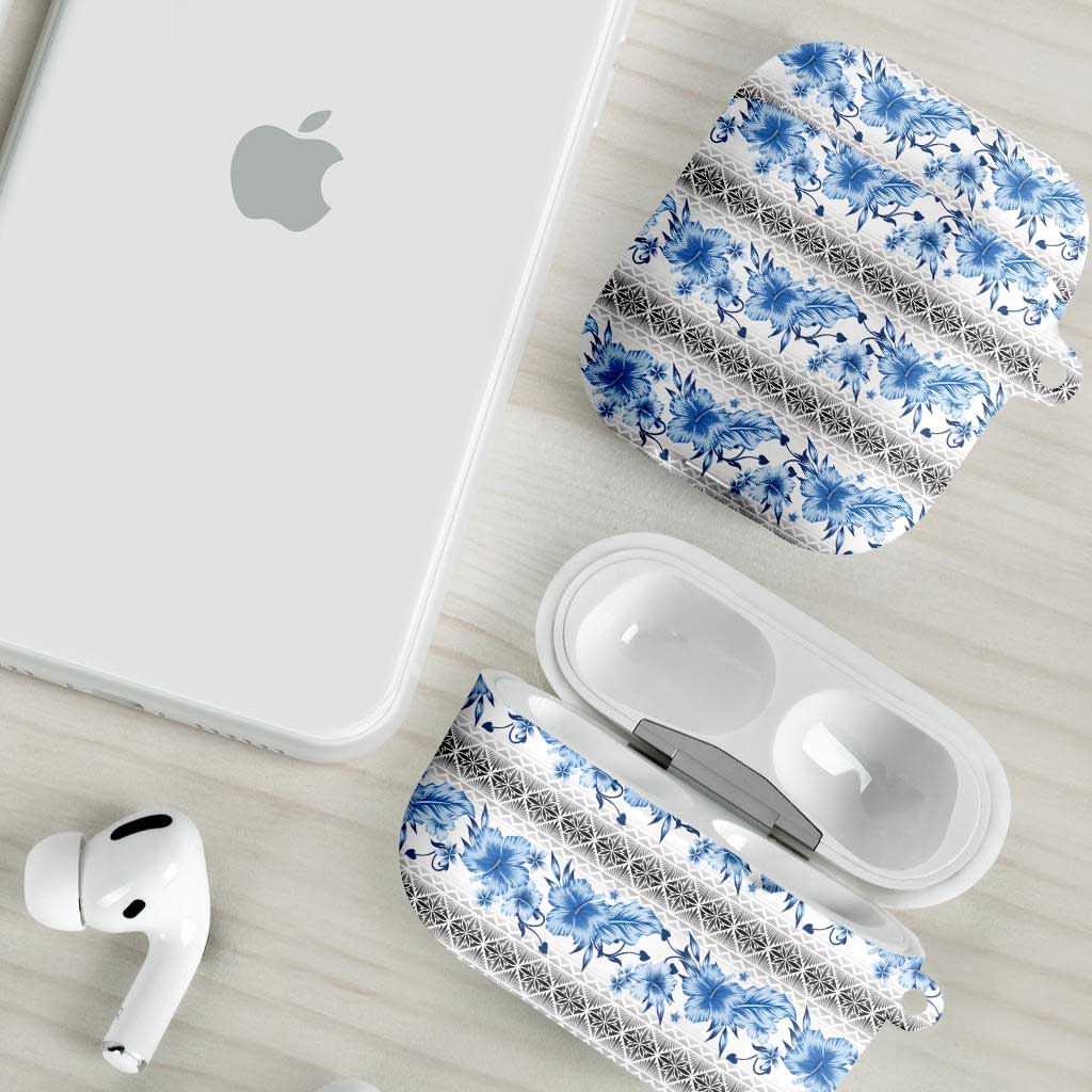 Samoa White Sunday AirPods Case Samoan Tapa Blue Hibiscus - Polynesian Pride