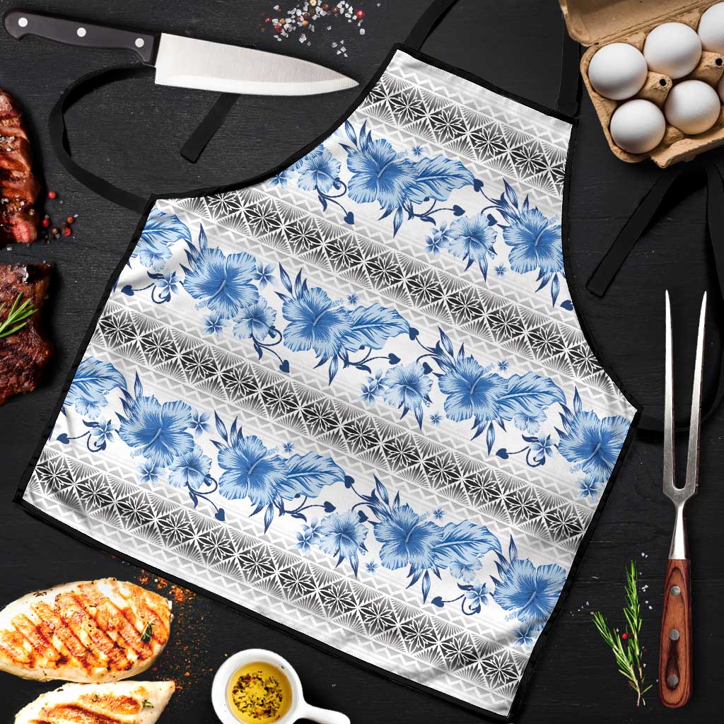 Samoa White Sunday Apron Samoan Tapa Blue Hibiscus LT05 Blue - Polynesian Pride