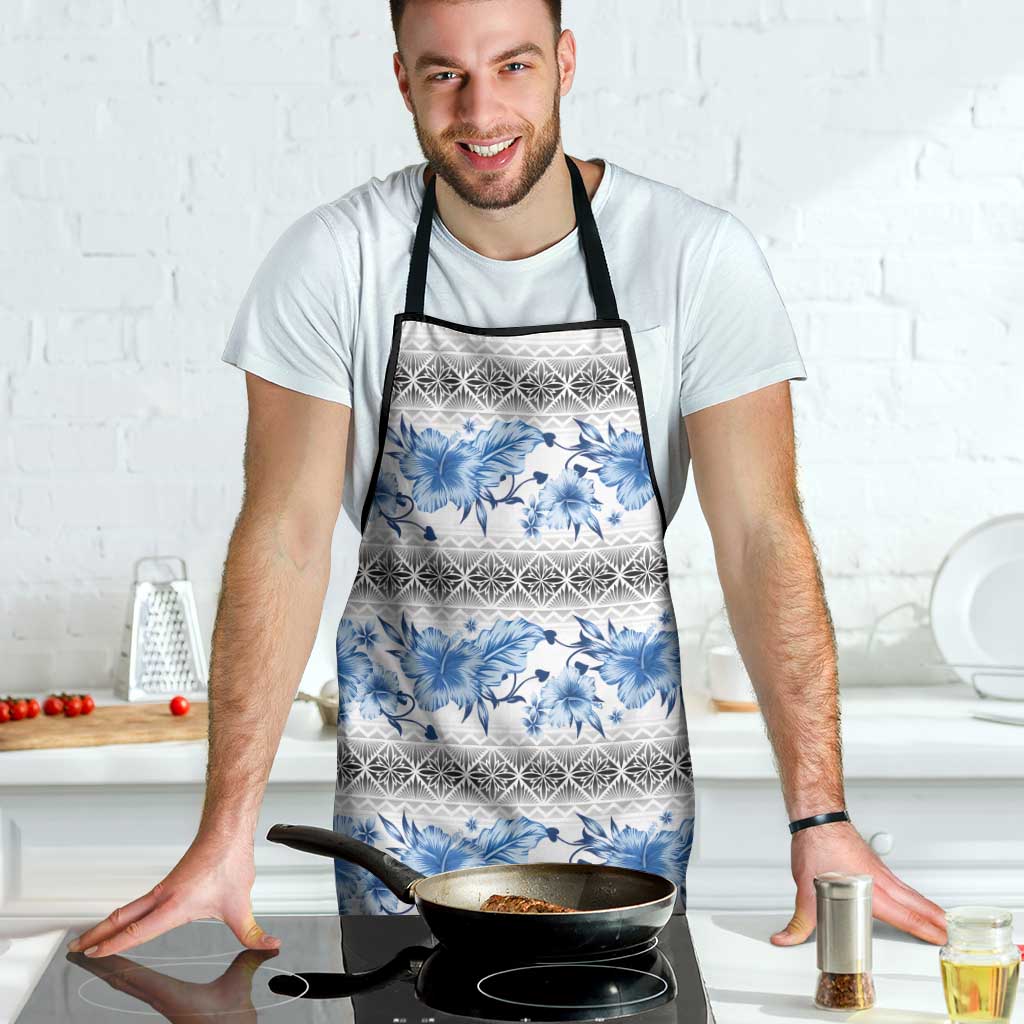 Samoa White Sunday Apron Samoan Tapa Blue Hibiscus LT05 - Polynesian Pride