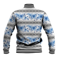 Samoa White Sunday Baseball Jacket Samoan Tapa Blue Hibiscus - Polynesian Pride