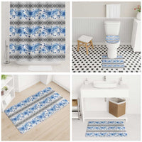 Samoa White Sunday Bathroom Set Samoan Tapa Blue Hibiscus - Polynesian Pride