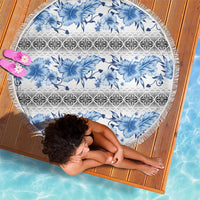 Samoa White Sunday Beach Blanket Samoan Tapa Blue Hibiscus - Polynesian Pride