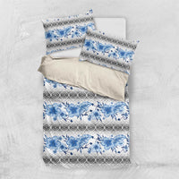 Samoa White Sunday Bedding Set Samoan Tapa Blue Hibiscus - Polynesian Pride