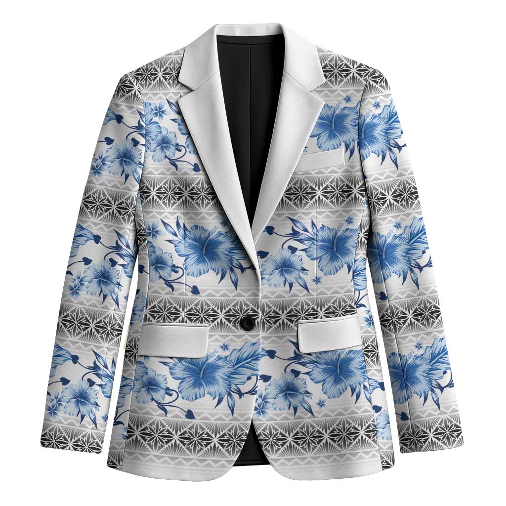 Samoa White Sunday Blazer Samoan Tapa Blue Hibiscus LT05 Unisex Blue - Polynesian Pride