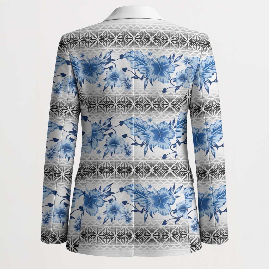 Samoa White Sunday Blazer Samoan Tapa Blue Hibiscus LT05 - Polynesian Pride