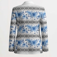 Samoa White Sunday Blazer Samoan Tapa Blue Hibiscus LT05 - Polynesian Pride