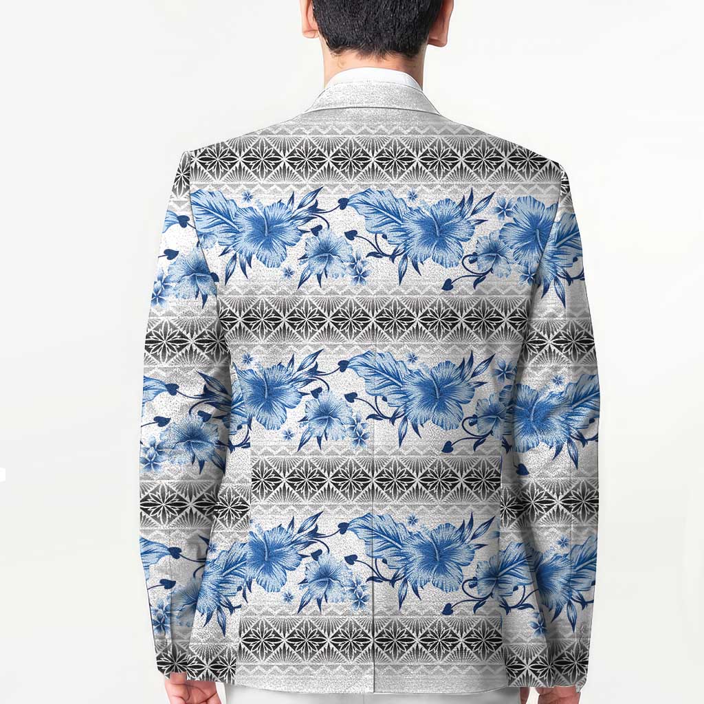 Samoa White Sunday Blazer Samoan Tapa Blue Hibiscus LT05 - Polynesian Pride