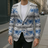 Samoa White Sunday Blazer Samoan Tapa Blue Hibiscus LT05 - Polynesian Pride