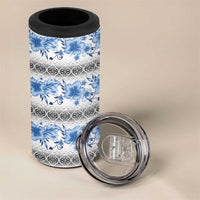 Samoa White Sunday 4 in 1 Can Cooler Tumbler Samoan Tapa Blue Hibiscus - Polynesian Pride