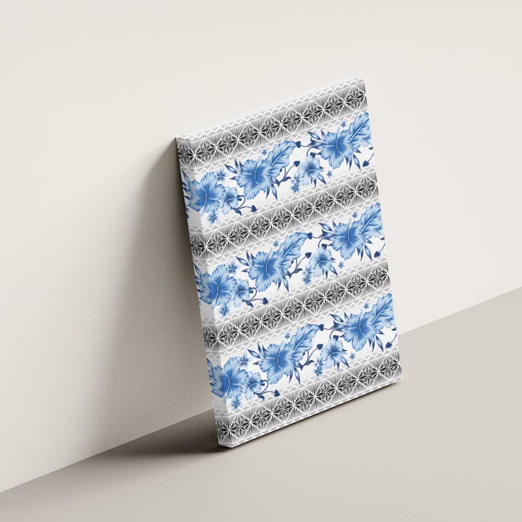 Samoa White Sunday Canvas Wall Art Samoan Tapa Blue Hibiscus - Polynesian Pride