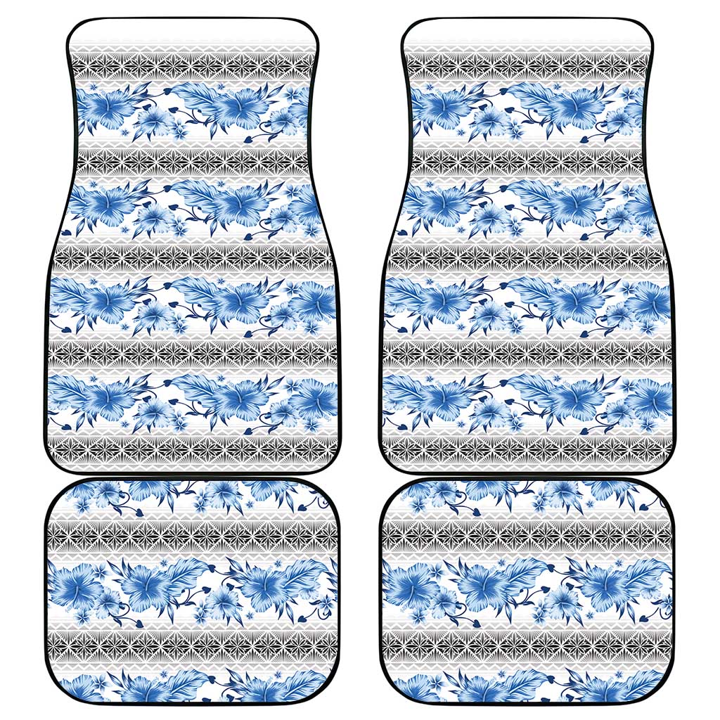 Samoa White Sunday Car Mats Samoan Tapa Blue Hibiscus - Polynesian Pride