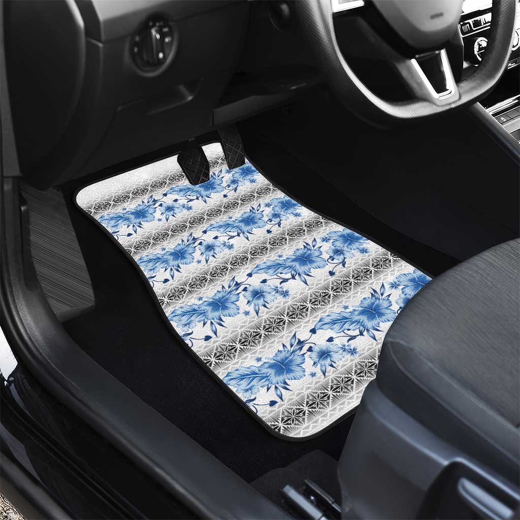 Samoa White Sunday Car Mats Samoan Tapa Blue Hibiscus - Polynesian Pride