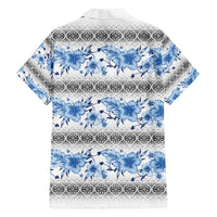 Samoa White Sunday Family Matching Long Sleeve Bodycon Dress and Hawaiian Shirt Samoan Tapa Blue Hibiscus - Polynesian Pride