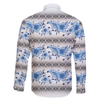 Samoa White Sunday Family Matching Off Shoulder Maxi Dress and Hawaiian Shirt Samoan Tapa Blue Hibiscus - Polynesian Pride