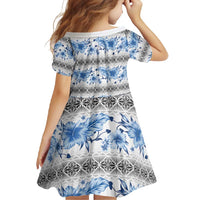 Samoa White Sunday Family Matching Tank Maxi Dress and Hawaiian Shirt Samoan Tapa Blue Hibiscus - Polynesian Pride